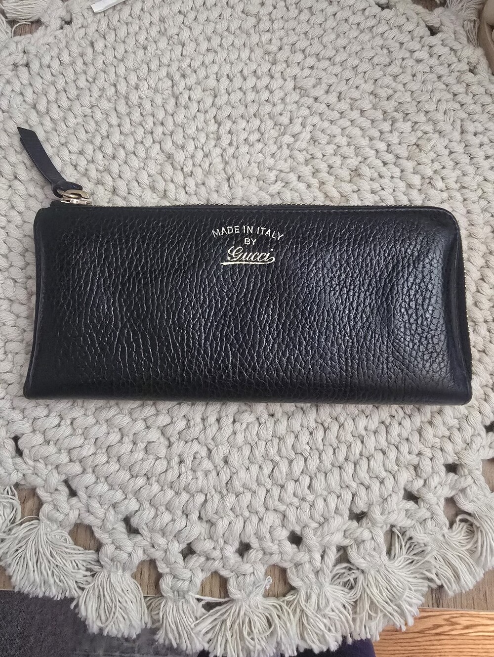 Gucci Black Leather Zip-Around Wallet with Gold Logo